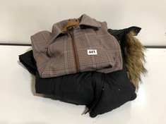 CLOSURE LONDON PUFFER JACKET BLACK WITH FAUX FUR TRIM HOOD SIZE 8 TO INCLUDE COOP LEISURE WEAR ZIPPED JACKET BROWN/GREY CHECK SIZE UNKNOWN