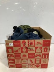 BOX OF ASSORTED ADULT CLOTHING TO INCLUDE NEXT LIFT, SLIM & SHAPE JEANS DARK BLUE SIZE 12 LONG