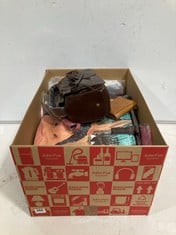 BOX OF ASSORTED BAGS TO INCLUDE BOOHOO DISTRESSED BOW DETAIL MULTI POCKET BAG BROWN