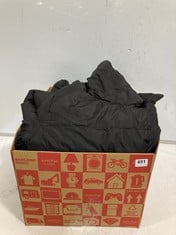 BOX OF ASSORTED ADULT CLOTHING TO INCLUDE FRENCH CONNECTION LONG PUFFER COAT BLACK SIZE XS