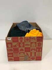 BOX OF ASSORTED ADULT CLOTHING TO INCLUDE MISS SIXTY DENIM JEANS BLUE WASH SIZE 28