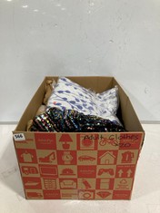 BOX OF ASSORTED ADULT CLOTHING TO INCLUDE PETITE BY KALEIDOSCOPE SHORT SLEEVE MINI DRESS BLACK SEQUIN SIZE 14