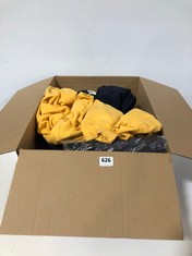 BOX OF ASSORTED CLOTHING TO INCLUDE CHAMPION SWEATER YELLOW SIZE XXL