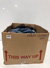 BOX OF ASSORTED ADULT CLOTHING TO INCLUDE DENIM GENES BLUE SIZE M