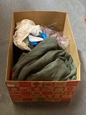 BOX OF ASSORTED ADULT CLOTHING TO INCLUDE AS COLOUR HOODIE ARMY GREEN WITH LIFE LOGO SIZE 2XL