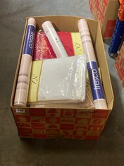 BOX OF ASSORTED HOUSEHOLD ITEMS TO INCLUDE NIGHT ZONE FLAT SHEET SINGLE WHITE