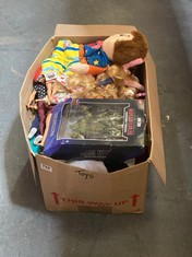 BOX OF ASSORTED KIDS TOYS TO INCLUDE MATTEL MASTERS OF THE UNIVERSE REVELATION MOSS MAN ACTION FIGURE