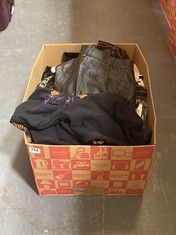 BOX OF ASSORTED ADULTS CLOTHING TO INCLUDE STWD HOODIE BLACK WITH LOGO SIZE EUR-LG