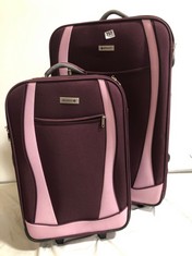 ENVOY 2 PIECE TRAVEL CASE BURGUNDY/PINK FABRIC LARGE & SMALL 2-WHEELER