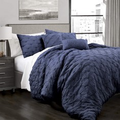 6 X LUSH DECOR RAVELLO PINTUCK, POLYESTER, NAVY, KING.