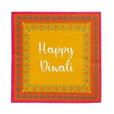 56 X PREMIUM DIWALI PAPER NAPKINS | RECYCLABLE SERVIETTES | TABLE PARTY DECORATIONS FOR THE HOUSE | DISPOSABLE TABLEWARE | MANDALA/HENNA/RANGOLI DESIGN -ORANGE YELLOW PINK | 33CM | PACK OF 20.