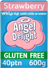 QTY OF ITEMS TO INCLUDE ASSORTED FOOD ITEMS TO INCLUDE ANGEL DELIGHT SMOOTH & CREAMY STRAWBERRY FLAVOUR INSTANT DESSERT MIX, 600 G (PACK OF 1), ORGANIX GOODIES BANANA PUFFCORN, 4 X 10G.