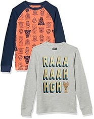 QTY OF ITEMS TO INCLUDE ASSORTED KIDS CLOTHING TO INCLUDE AMAZON ESSENTIALS DISNEY | STAR WARS BOYS' LONG-SLEEVE THERMAL T-SHIRTS (PREVIOUSLY SPOTTED ZEBRA), PACK OF 2, STAR WARS, 8 YEARS, AMAZON ESS