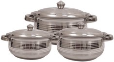 ASSORTED ITEMS TO INCLUDE BELEXY STAINLESS STEEL SERVING BOWL FOR FOOD SOUP WITH HANDLE, BELLY SHAPE COOK AND SERVE HANDI SET WITH LIDS, SERVE ESSENTIAL HANDI WITH LID - SET OF 3 PCS.