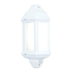 3 X NATIONAL LIGHTING HALBURY LED OUTDOOR 7W OUTDOOR GARDEN LED WHITE HALF WALL LANTERN PIR MOTION SENSOR PRESENCE DETECTOR IP44 RATED.