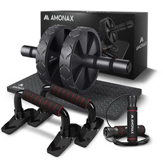 QTY OF ITEMS TO INCLUDE ASSORTED SPORTS ITEMS TO INCLUDE AMONAX GYM EQUIPMENT FOR HOME WORKOUT (AB ROLLER WHEEL SET, SKIPPING ROPE, PUSH-UP HANDLES). FITNESS EXERCISE, STRENGTH TRAINING EQUIPMENT FOR