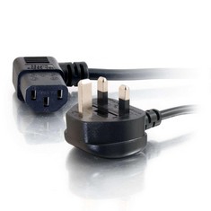 28 X C2G 88520 2 METRE 17 AWG 90 DEGREE POWER CABLE (IEC320C13R TO BS1363) RIGHT ANGLE KETTLE LEAD, BLACK.