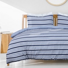 13 X SLEEPDOWN STRIPE SEERSUCKER NAVY WHITE REVERSIBLE DUVET COVER QUILT PILLOW CASES BEDDING SET SOFT EASY CARE - SUPER KING (220CM X 260CM), 5056242893387.