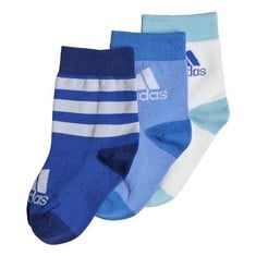 17 X ADIDAS UNISEX KIDS GRAPHIC SOCKS 3 PAIRS, ROYAL BLUE/BLUE FUSION/WHITE, 2-3.5UK CHILD.