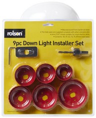 QTY OF ITEMS TO INCLUDE ASSORTED ITEMS TO INCLUDE ROLSON 58143 SET OF 9 DOWN LIGHT INSTALLER HOLE SAWS (50, 60, 65, 72, 75, 86MM), ARBOR, PILOT DRILL, HEX KEY, GRUNWERG CONDIMATES MIX & MATCH INTERLO