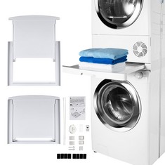 2 X CARE + PROTECT UNIVERAL STACKING KIT WITH SLIDING SHELF FOR WASHING MACHINES AND DRYERS, SUITABLE FOR WASHING MACHINES WITH DEPTH 47-62 CM, SQUARED CONTROL PANEL FRONT; DRYER WITH DEPTH 58CM.