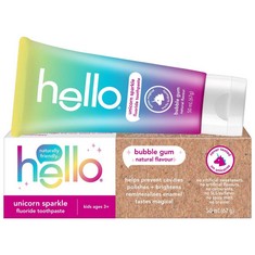 80 X HELLO UNICORN SPARKLE FLUORIDE KIDS TOOTHPASTE, NATURAL BUBBLE GUM FLAVOUR, VEGAN, 50 ML.