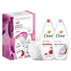 QTY OF ITEMS TO INCLUDE X16 ASSORTED BEAUTY ITEMS TO INCLUDE DOVE TIME TO REFRESH BODY WASH COLLECTION GIFT SET WITH A LUXURY SHOWER PUFF PERFECT GIFTS FOR HER 2 PIECE, SHEA MOISTURE COCONUT & HIBISC