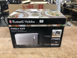 RUSSELL HOBBS FAMILY SIZE FLATBED SILVER DIGITAL MICROWAVE