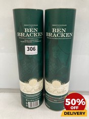 2 X BOTTLES OF BEN BRACKEN ISLAY SINGLE MALT SCOTCH WHISKEY 19 YEARS OLD 70CL