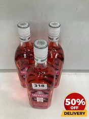 3 X BOTTLES OF GREENALL'S WILD BERRY INFUSED GIN 70CL