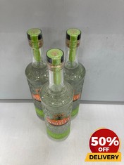 3 X BOTTLES OF J.J.WHITELEY FAMILY DISTILLERS APPLE & LIME RUSSIAN VODKA 38% VOL 70CL