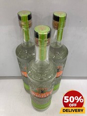 3 X BOTTLES OF J.J.WHITELEY FAMILY DISTILLERS APPLE & LIME RUSSIAN VODKA 38% VOL 70CL