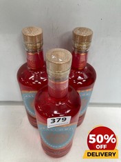 3 X BOTTLES OF JIN MALLOWS STRAWBERRY AND COCONUT DISTILLED GIN 70CL