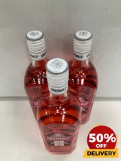 3 X BOTTLES OF GREENALL'S WILD BERRY INFUSED GIN 37.5% VOL 70CL