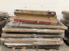 PALLET OF FURNITURE AND UPHOLSTERED BASES INCLUDING 3 DOOR OAK CANADIAN OAK WARDROBE PART 2 OF 2 LC SERIES (MAY BE BROKEN OR INCOMPLETE).