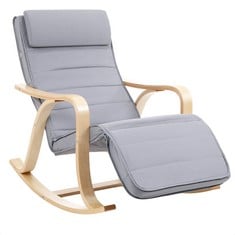 SONGMICS ROCKING CHAIR, BIRCH WOOD, LEGREST, ADJUSTABLE IN 5 POSITIONS, WASHABLE COVER, LOAD CAPACITY 150 KG, LIGHT GREY LYY41G.