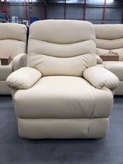 ASTAN CREAM COLOURED MANUAL RECLINING AND MASSAGE CHAIR (BROKEN AT THE FRONT).