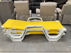 2 X JOLUCE LENA TEXTILENE LOUNGER, YELLOW, 190 X 66 X 42 CM (BROKEN).