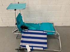 2 X BEACH LOUNGERS INCLUDING CREVICOSTA MODEL WITH TURQUOISE CUSHION .