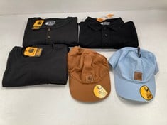 5 X CARHARTT CLOTHING ITEMS VARIOUS SIZES AND MODELS INCLUDING CAP ONE SIZE FITS ALL BROWN LOCATION 35A.