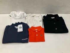 5 X LACOSTE GARMENT VARIOUS SIZES AND MODELS INCLUDING ORANGE POLO SHIRT SIZE 1YEAR - LOCATION 16A.