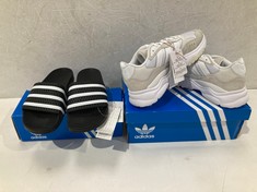 2 X ADIDAS TRAINERS MODELS ADILETTE BLACK SIZE 42 AND RETROPY F90 W WHITE SIZE 42 - LOCATION 12A.