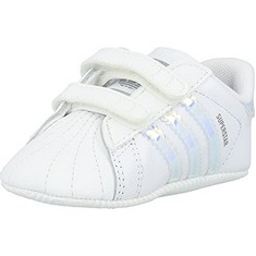 3 X ADIDAS SUPERSTAR CRIB, UNISEX CHILDREN'S SHOES, WHITE AND SILVER, SIZES 18 AND 17 EU - LOCATION 22B.