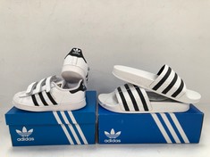 ADIDAS SUPERSTAR CF I TRAINERS SIZE 27 AND ADILETTE FLIP FLOPS SIZE 38 - LOCATION 18B.