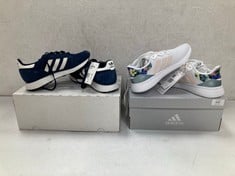 2 X ADIDAS SHOES MODELS QT RACER 3.0 WHITE WITH FLOWERS SIZE 40 AND FOREST GROVE BLUE SIZE 37 1/3 - LOCATION 6B.