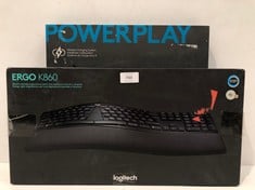 LOGITECH KEYBOARD MODEL ERGO K860 AND CARHA POWER PLAY SYSTEM - LOCATION 38C.