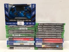 23 X PLAY STATION T XBOX GAMES INCLUDING CONTROLLER FOR PLAY STATION 4 - LOCATION 30C.