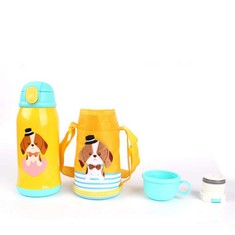 5 X KABINGA YM 86 304 STAINLESS STEEL VACUUM FLASK, CHILDREN'S STRAW, PRIMARY SCHOOL WATER, WITH BOTTLE CAP, 550 ML, PUPPY, UNISEX-YOUTH, M - LOCATION 26C.