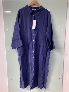 SAHARA LINEN SHIRT DRESS IN MIDNIGHT - UK XL - RRP £195.00: LOCATION - FRONT BOOTH