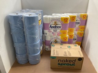 QTY OF ASSORTED ITEMS TO INCLUDE 4 X PACKS OF ANDREX GENTLE CLEAN TOILET ROLLS: LOCATION - J16